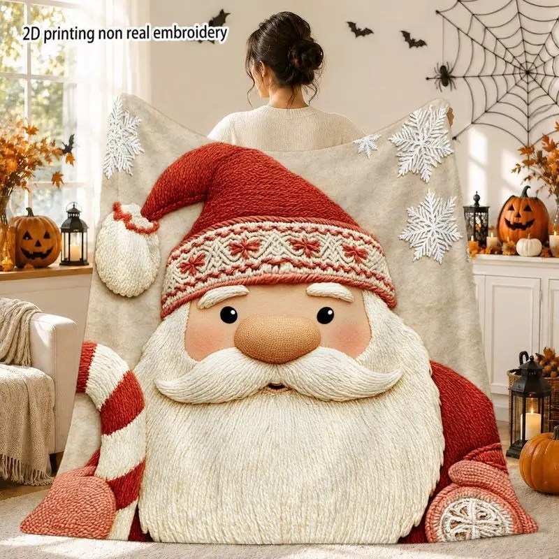 VIKAMA Christmas Gnome Throw Blanket with Nordic Red Hat and Big Beard Cozy Tomte Blanket for Winter Couch Sofa and Decor