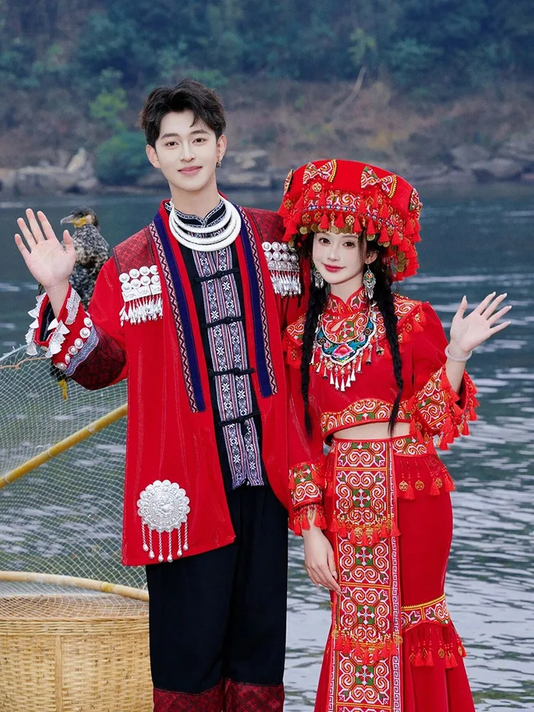 Ethnic costumes for women exotic red wedding dresses couple sets travel photography
