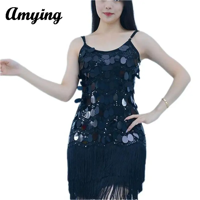 Latin Dance Dress Women Tassel Sequins Performance Costume Lady Sexy Shiny Ballroom Tango Salsa Rumba Jazz Training Clothing