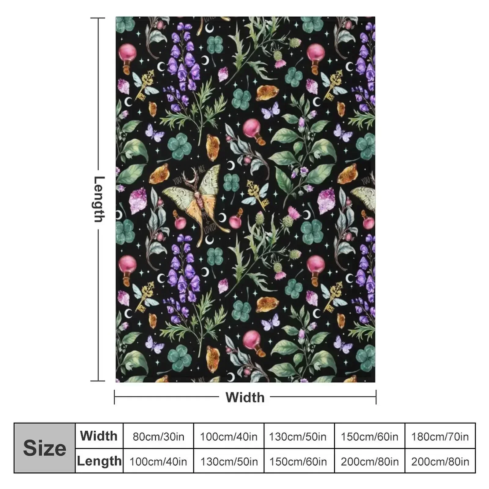 Witchy magical pattern. Nightshade, Wolfsbane. Throw Blanket couch cozy soft plush fuzzy picnic outdoor blanket