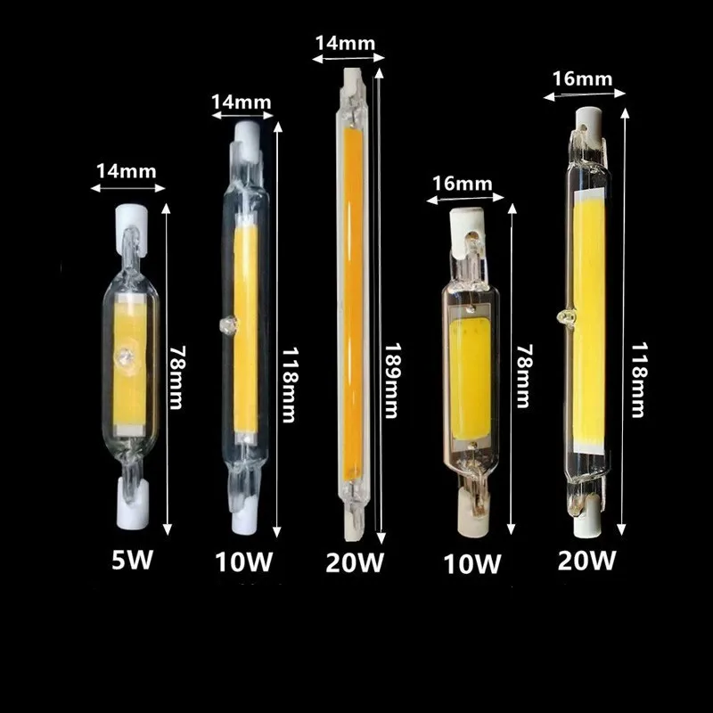 Dimming R7S LED Glass Tube COB Bulb Light 78MM 118MM 189MM 5W 10W 20W High Power AC 110V 220V Replace Halogen Light