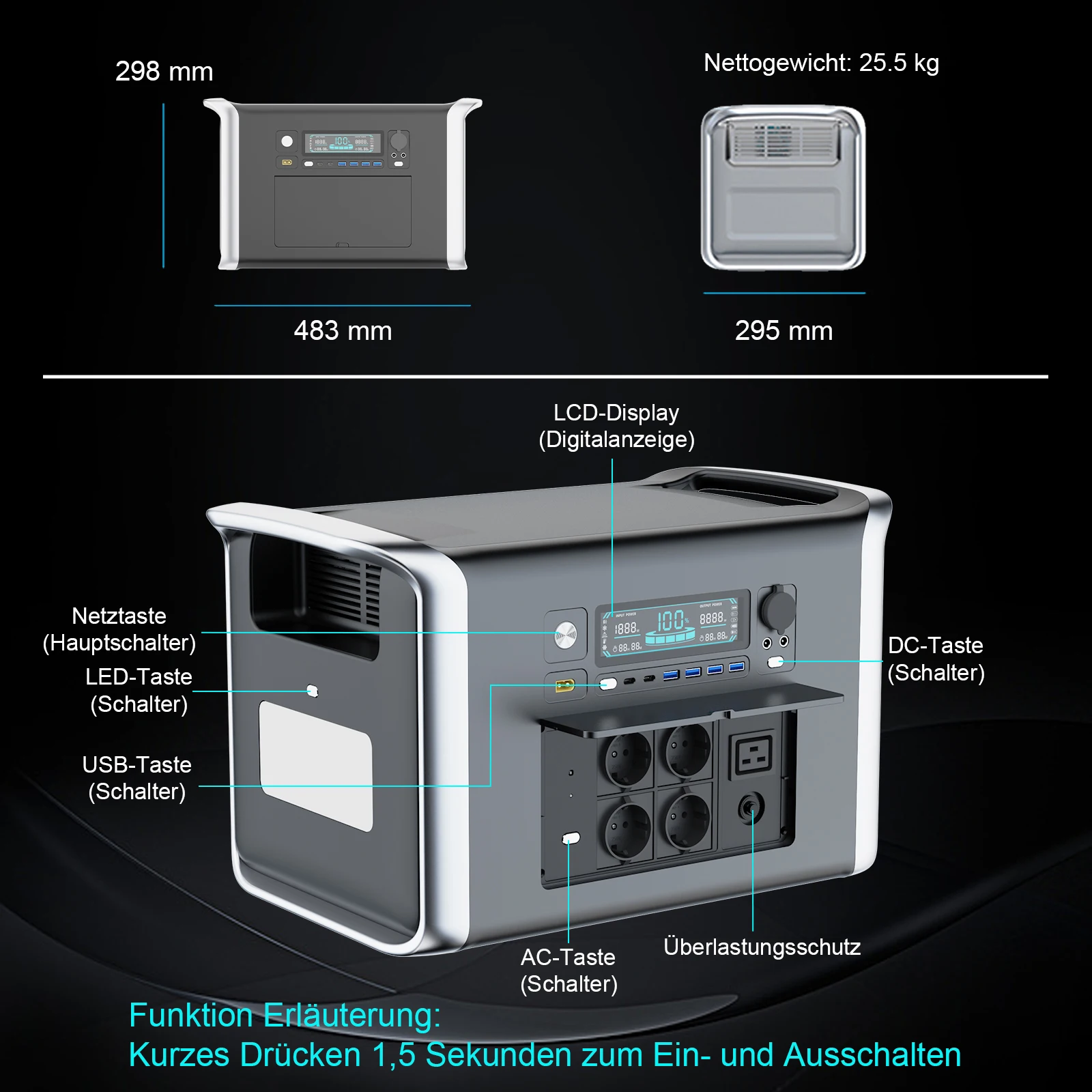 Portable Camping Power Station LiFePo4 Battery Power Supply Solar Generators 2600W 1800W 1000W 500W Energy Storage 220V 110V AC