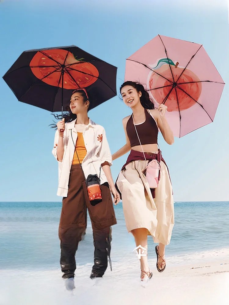 

Banana Leaf Women's Sun Umbrella UV Protection Double Layer Black Glue Waterproof Sunny Rain Dual Use Fashionable Aluminum Al...