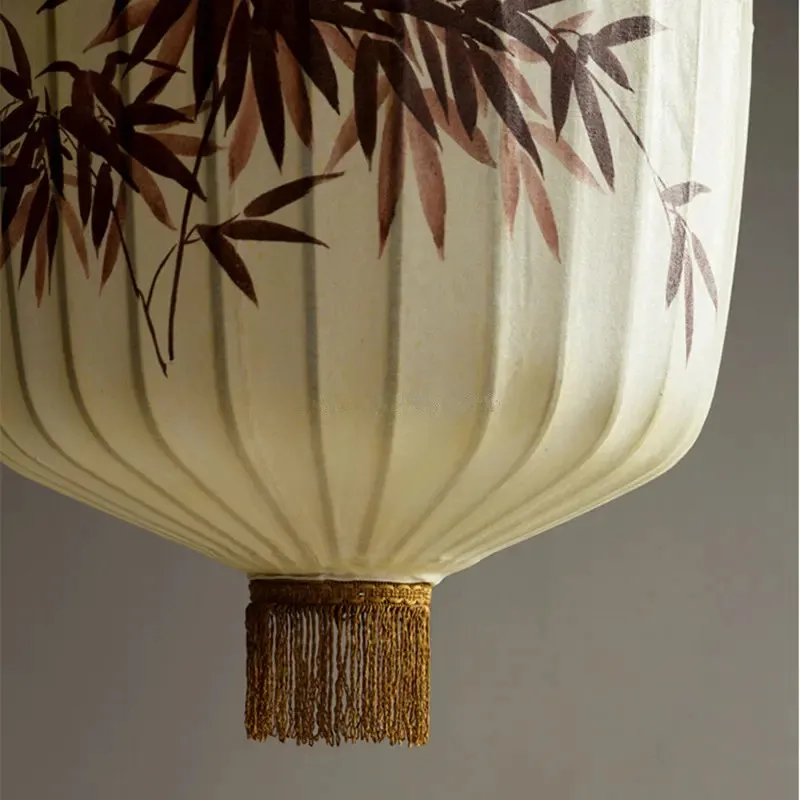 Traditional lantern painting pendant lamp handmade Fabric lampshade chinese lantern Hotel Bamboo Decor Restaurant lighting