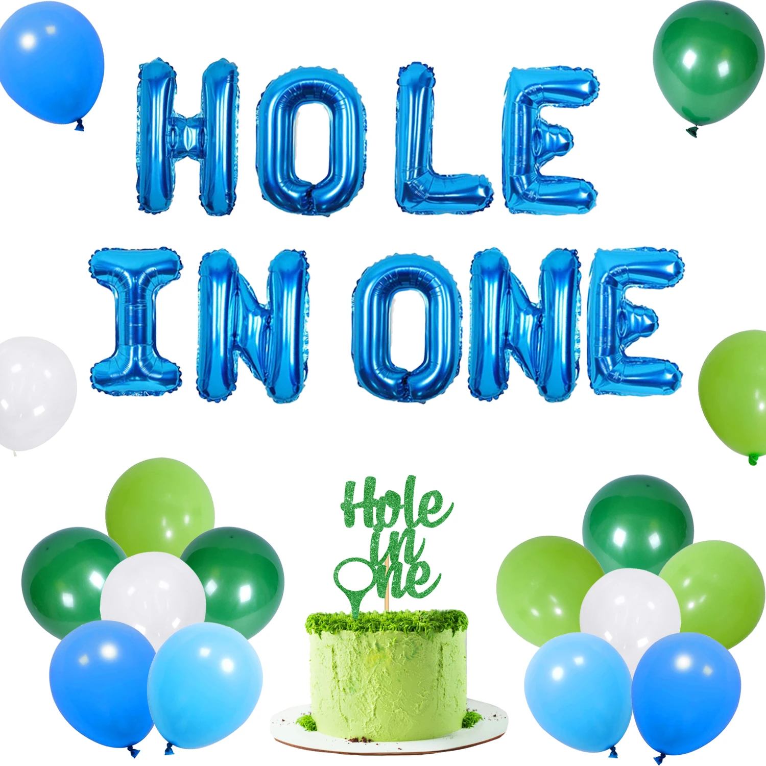 

Golf Theme Balloon Set Hole In One Balloon Banner Green Cake Topper Golf Foil Balloons for Kids 1st Birthday Party Decoration