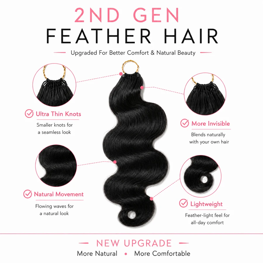 WOWANGEL Miracle Knots Haarverlängerungen Echthaar Feder-Häkelhaar Body Wave Leichte Unsichtbare Knoten Boho-Haar für Frauen – Detail 5