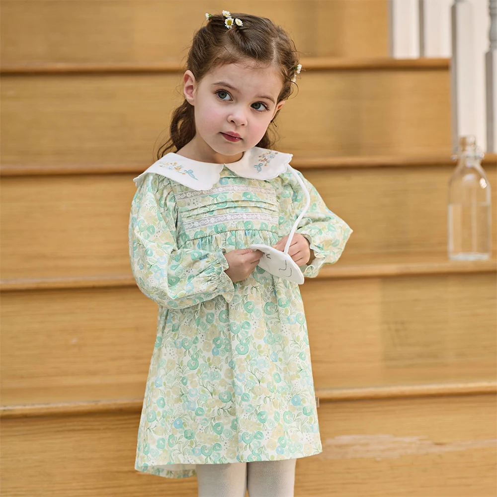 Dave Bella Children Dress Girls Clothes Spring Autumn Baby Sweet Floral Print Dresses Elegant Vitality Outdoors Dress DB1260327