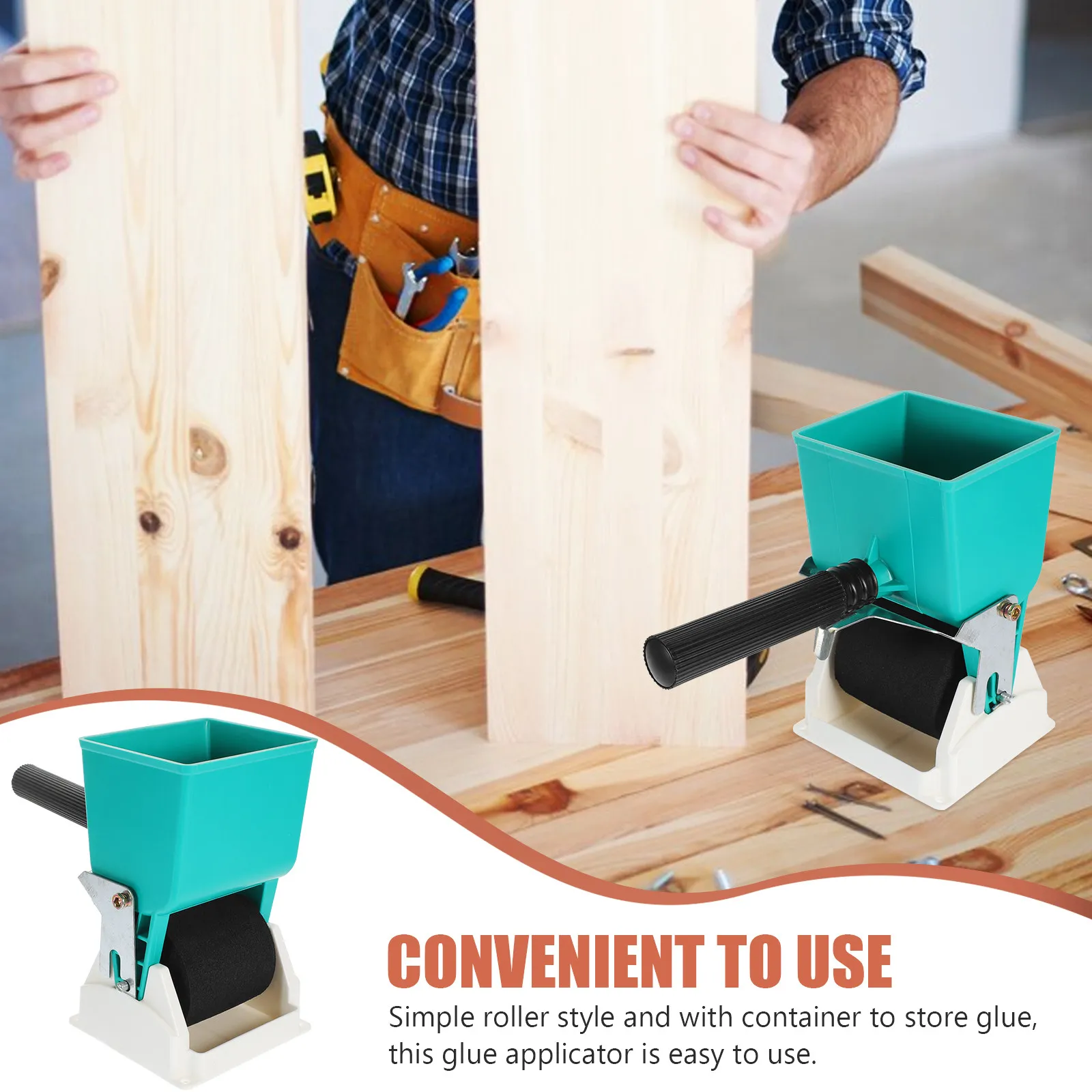 1Set Wood Glue Applicator Roller with Ergonomic Handle and Built-in Glue Container for Carpentry Woodworking Furniture Factory