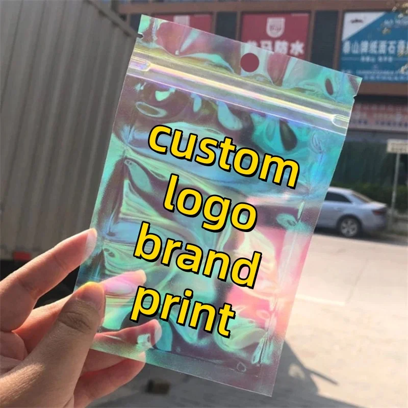 

200pcs Holographic Rainbow Film Laser Zip Lock Packaging Bag Resealable Snack Candy Nail Beauty Beads Jewel Button Gifts Pouches