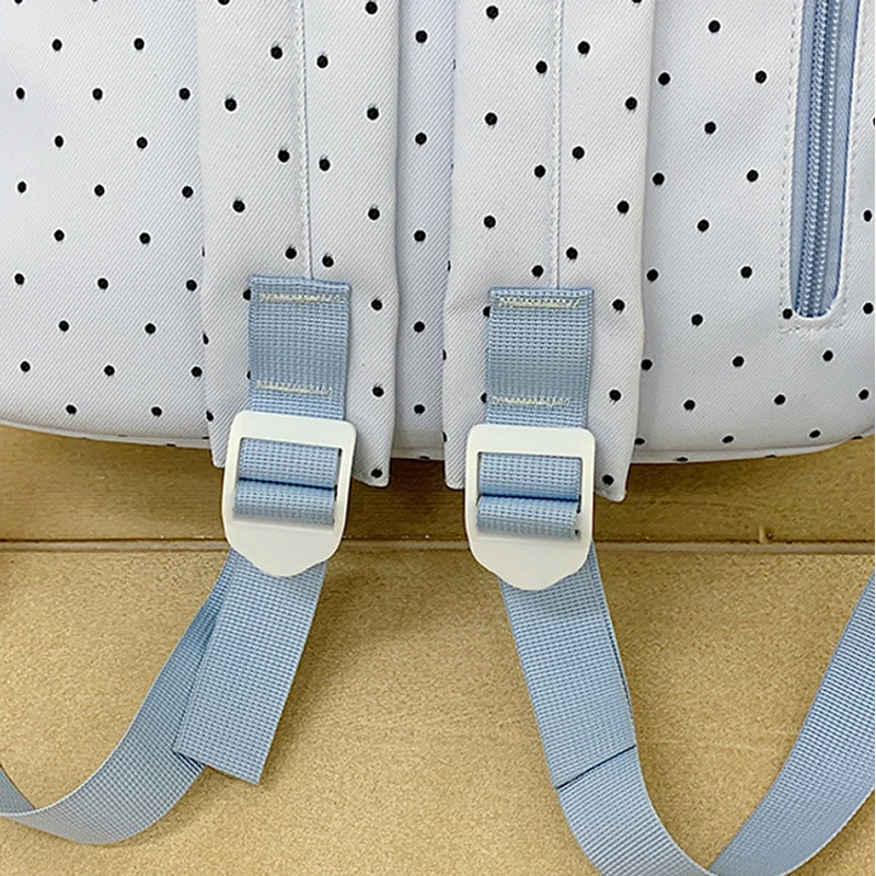 Modischer Rucksack, Damen-Schulrucksack mit Polka-Dot-Muster, süßer Spitzenbesatz, koreanischer leichter Schulrucksack mit großer Kapazität für Mädchen und Studenten – Detail 9