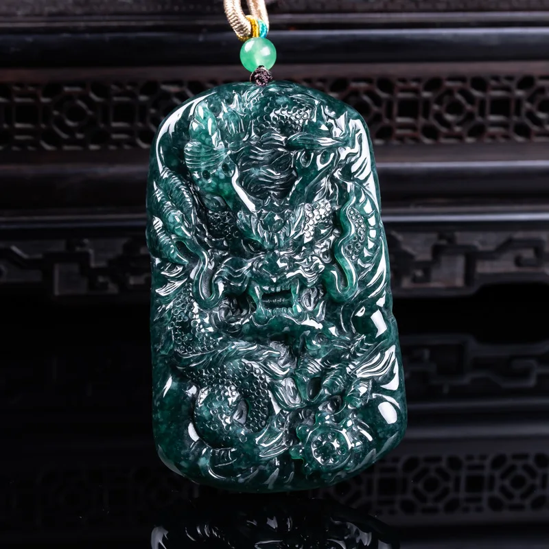 Burmese Jadeite Dragon Pendant Necklace Talismans Luxury Fashion Accessories Designer Carved Amulet Vintage Burmese Jade Stone