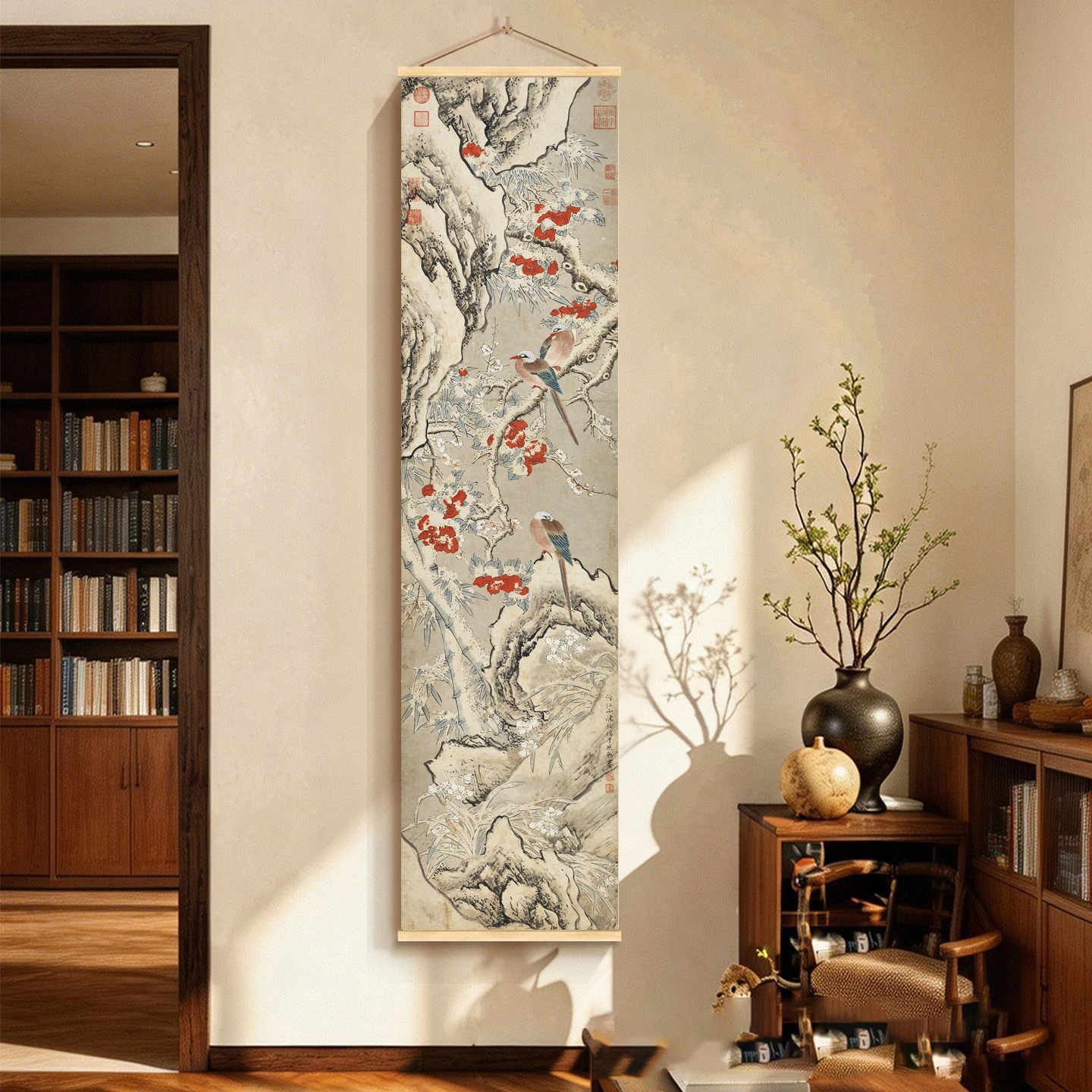 Chinese auspicious paintings, flower and bird art prints, hanging paintings, traditional home decoration.