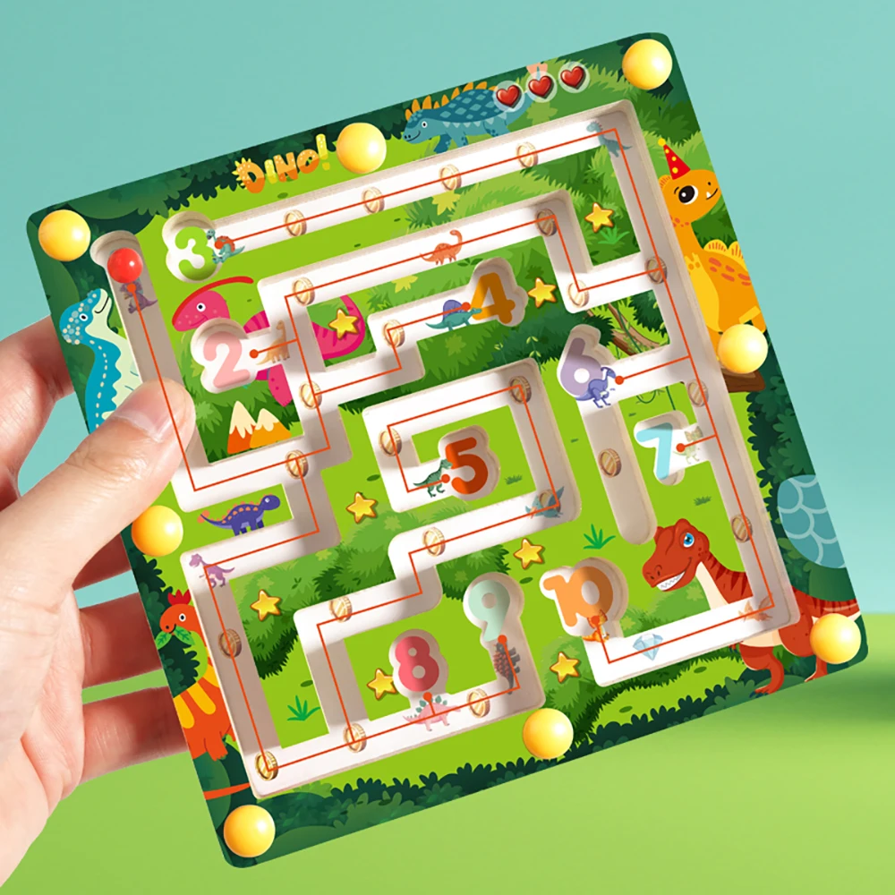 Labyrinthe magnétique de couleur et de chifes Montessori, planche de Puzzle d'apprentissage assortie pour comptage de dinosaures, jouets de voyage pour motricité Fine pour tout-petits