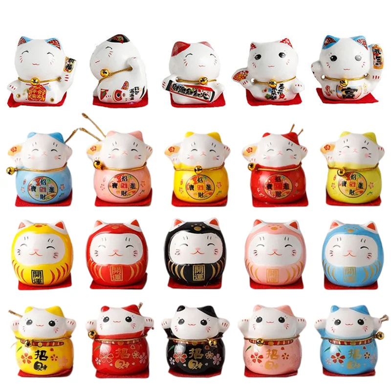 5 Pcs 2-inch Mini Lucky Cat Figurines Home Interior Room Decoration Ceramic Maneki Neko Sculptures Yard & Garden Car Decor