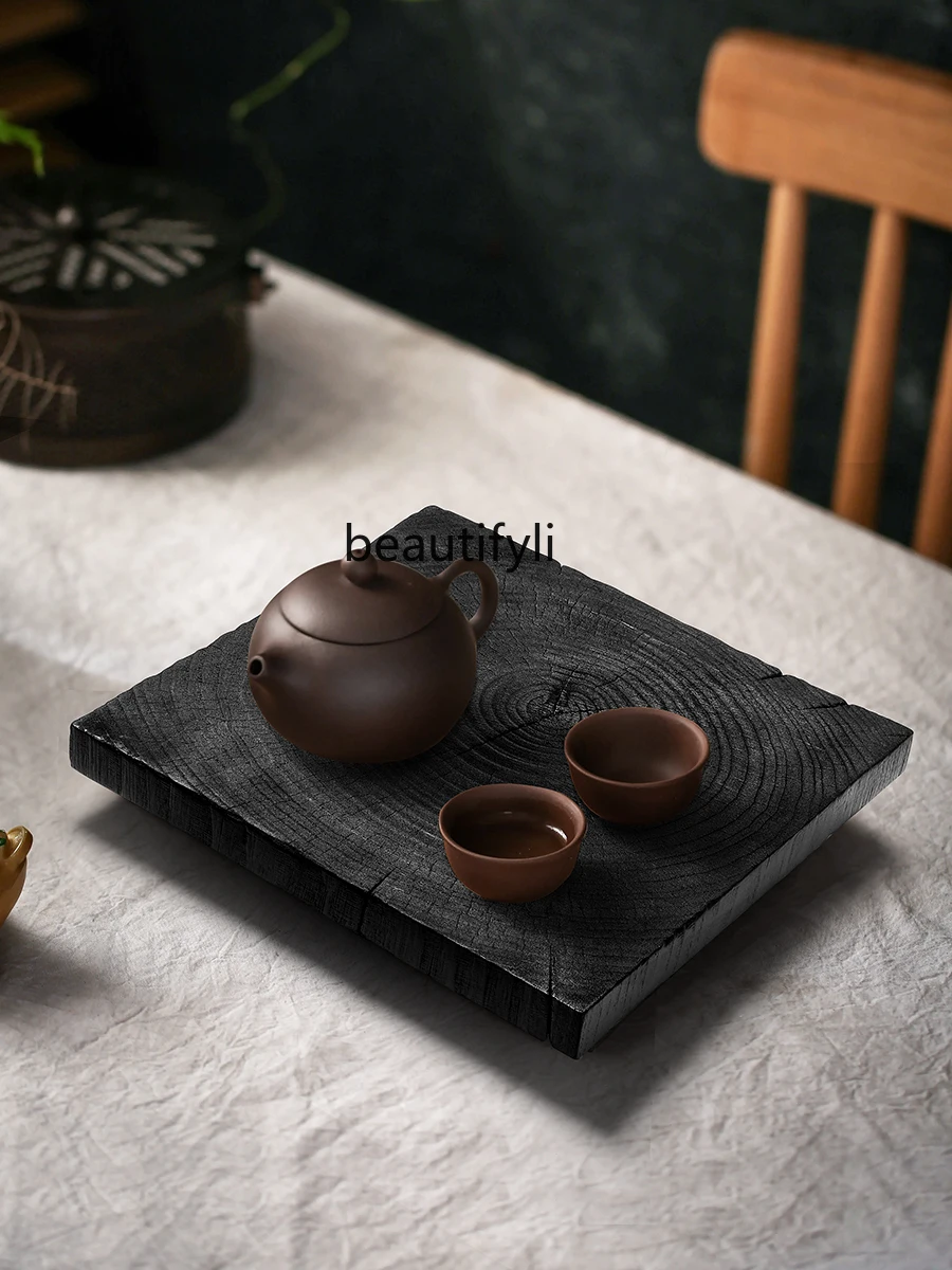 Creative Solid Wood Square Drain Teapot Platform Household Minimalist Art Small Tea Tray Carbonized Bay Window Small Tea Table