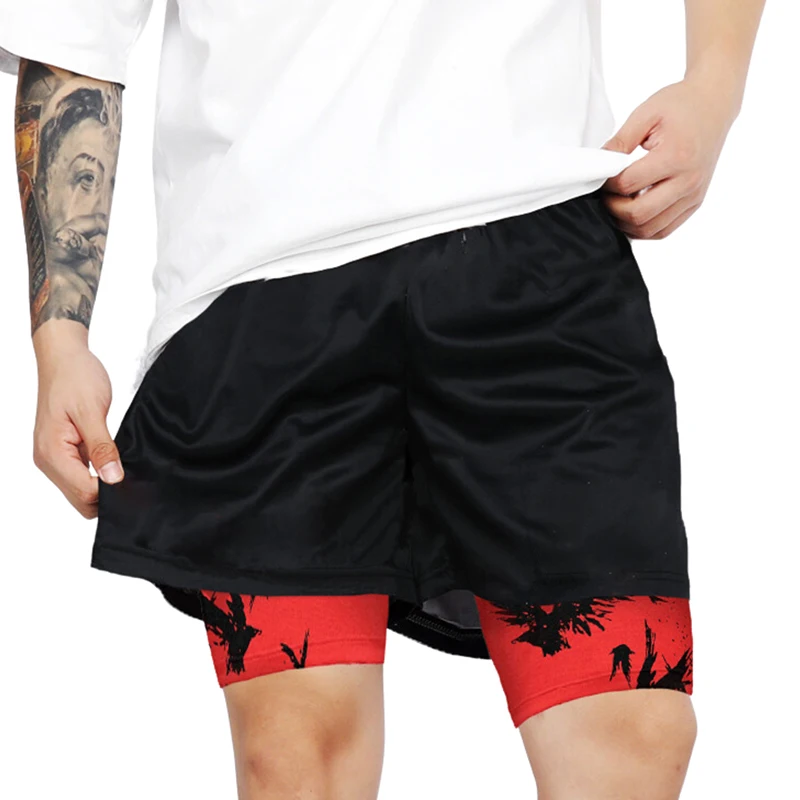 Stylish 2 in 1 Workout Running Shorts for Men Gym Athletic Breathable Quick Dry Shorts Summer Casual Anime Shorts with Pockets image 6