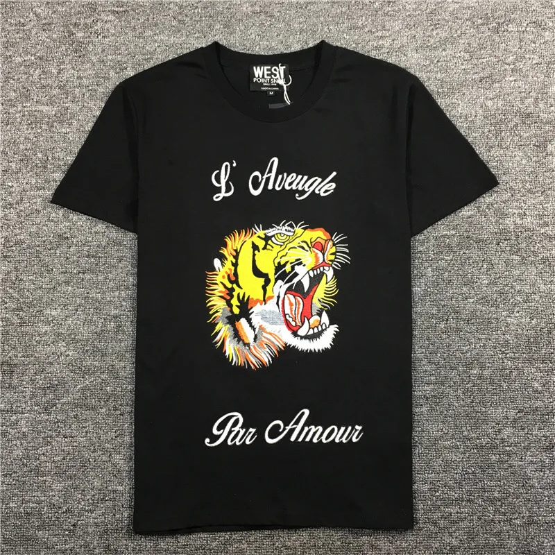 

New Novelty 2021 Men l'aveugle par amour embroider Tiger T Shirts T-Shirt Hip Hop Skateboard Street Cotton T-Shirts Tee Top #F58