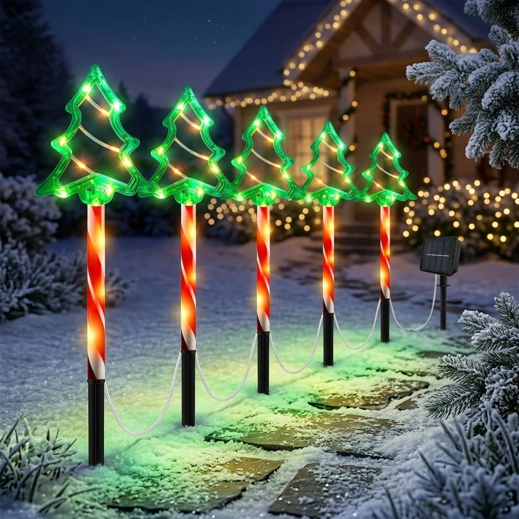 Solar LED Christmas Tree Lights Snowman Santa Claus Ground Stake Lamps Colorful Outdoor Decor for Courtyard Balcony Garden
