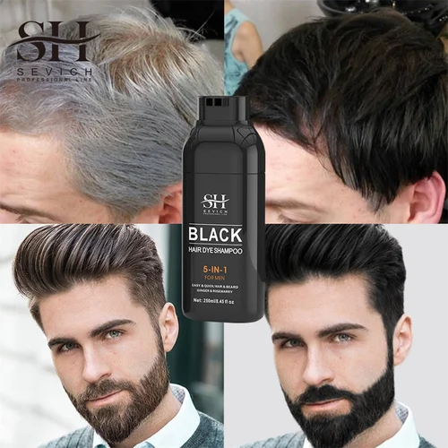 Imagen 2 del producto Sevich champú para teñir el cabello 5 en 1 para hombres, champú para teñir el cabello negro, crema para teñir el Color de la barba para cubrir el cabello gris y blanco, champú para oscurecer el cabello