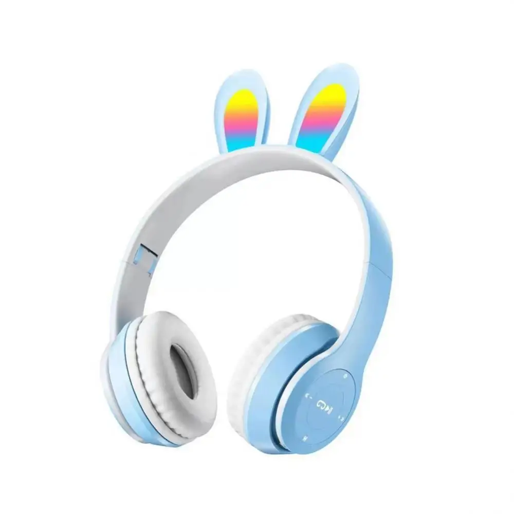 Rabbit Ears Headset dobrável com microfone para crianças, fones de ouvido bonitos, fones sem fio Gamer