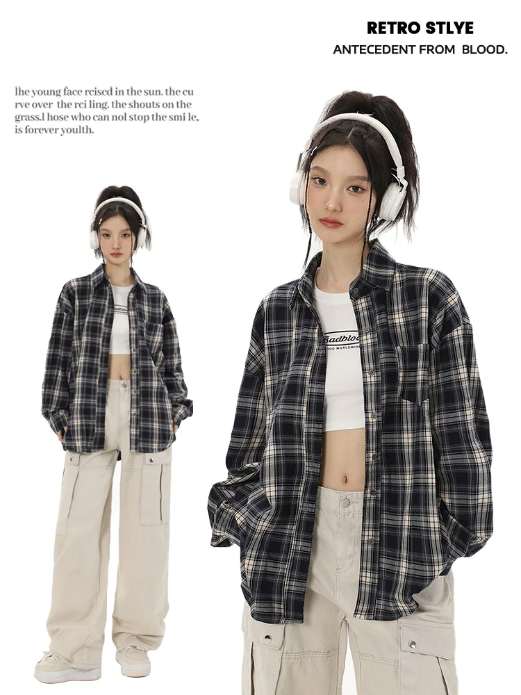 

Ретро клетчатый оверсайз, повседневная женская осенне-зимняя верхняя одежда, открытый кардиган, свободный крой, женская премиум-класса Faion irt