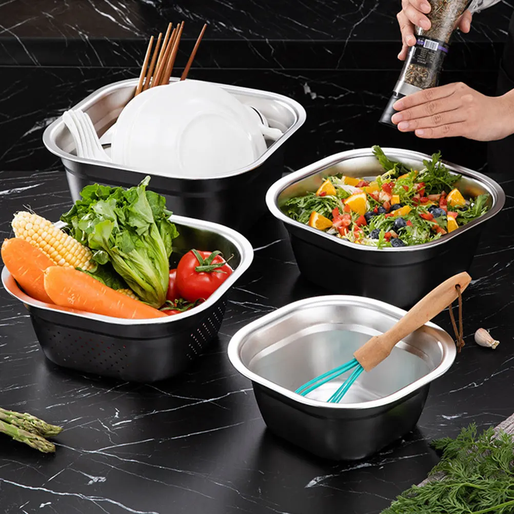 

Stainless Steel Basin 21Cm Kitchen Vegetable Washing Bowl Soup Buffet Food Pan Thick Flat Bottom Large Capacity Stackable Metal