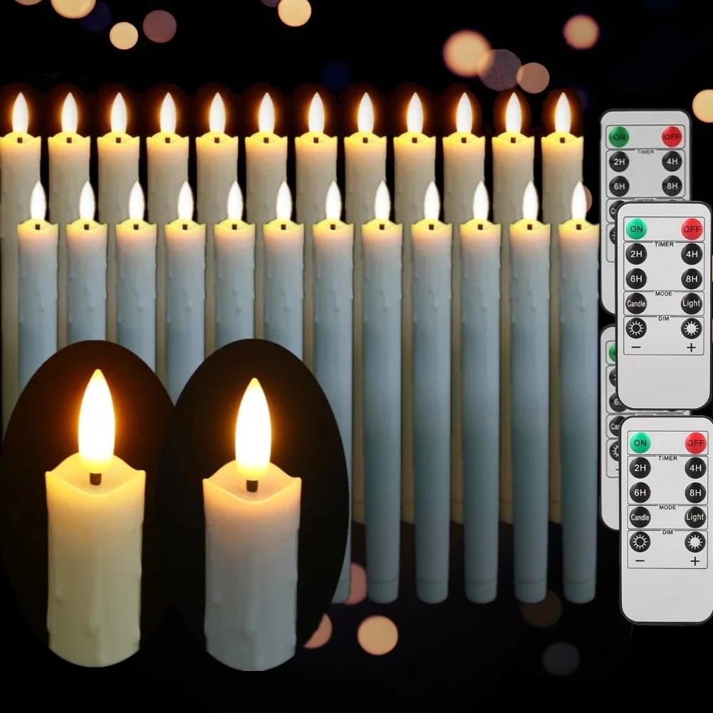 フレームレスアイボリーテーパーキャンドル、ちらつきフレームレス、リモートタイマー、バッテリー駆動、家庭用キャンドル、クリスマスデコレーション、6パック、12