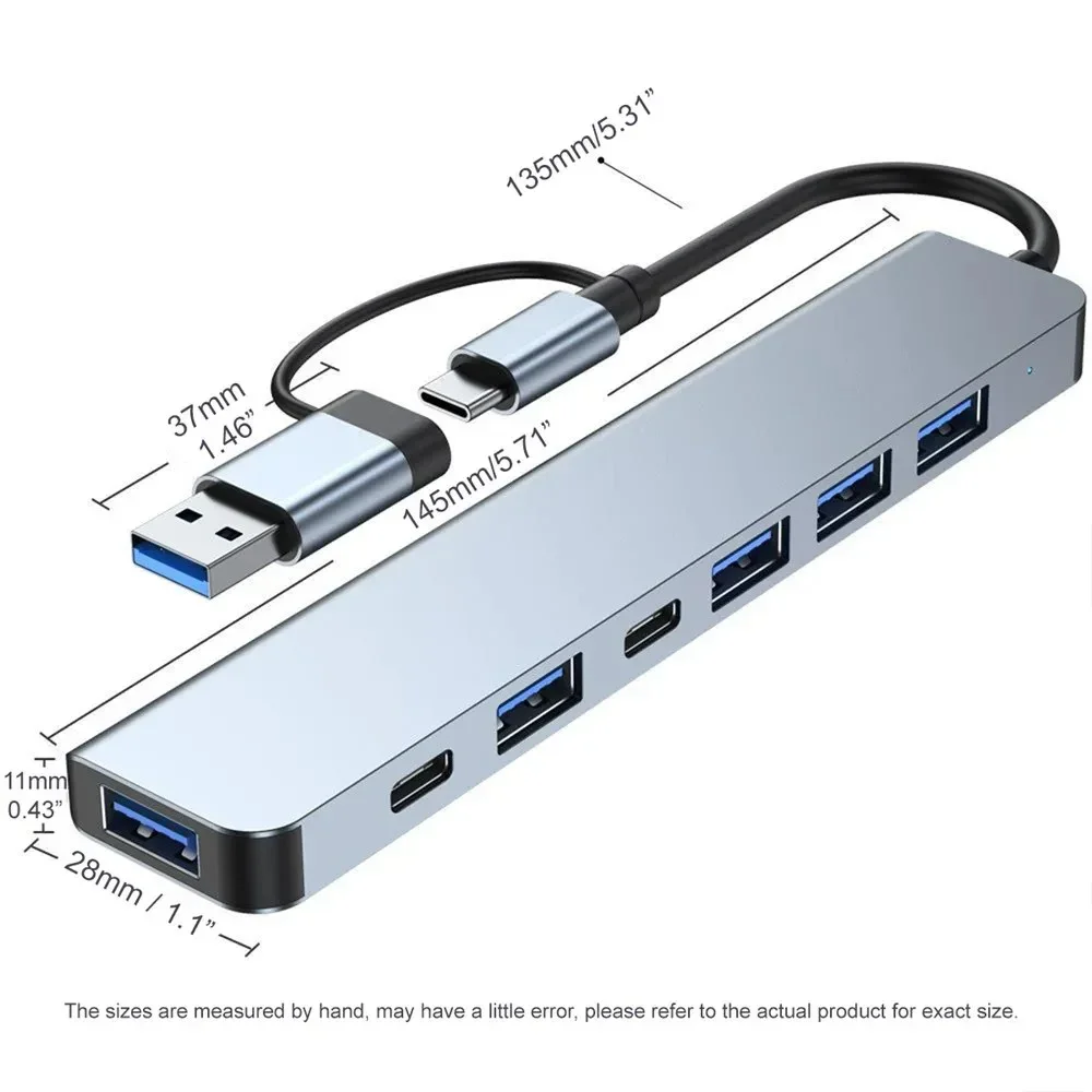 7 Ports USB A C Hub Concentrator 3.0 2.0 Type Multi Adapter Multi-hub Dock Splitter Laptop PC Computer Extension Accessories