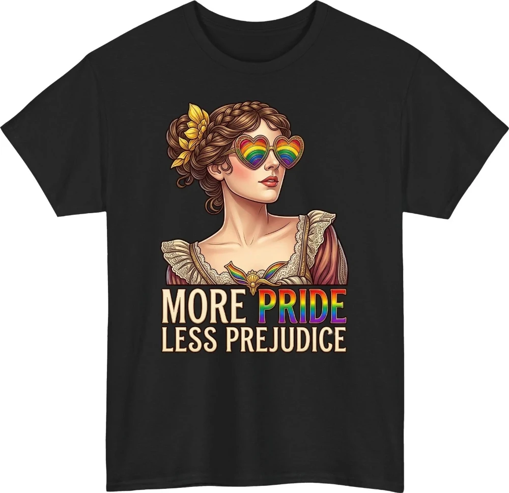 More Pride Less Prejudice T-Shirt LGBTQ Pride Rainbow Supportive Unisex Tee Top Graphic Short Sleeve Casual Crew Neck T Shirt