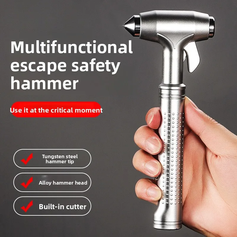 Multifunctional Car Tungsten Steel Self-defense Escape Hammer, Three-in-one Window Glass Crusher Cutting Seat Belt Escape Hammer