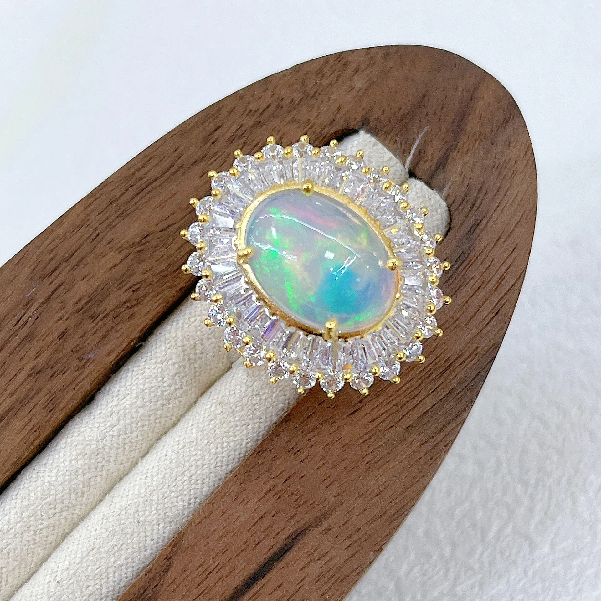 Natural Opal Ring, 10*14mm Oval Main Stone, Two‑Tone Plated S925 Silver Setting, Elegant Daily Jewelry for Women