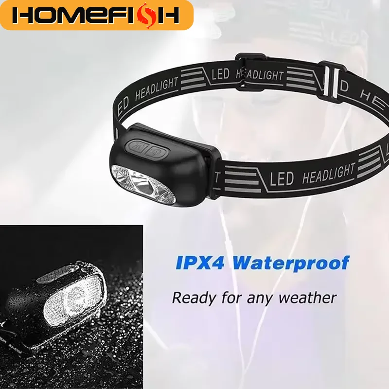 HOMEFISH Super Bright LED Headlamp USB-C Rechargeable Sensor Headlight Waterproof Flashlight for Camping Hiking Fishing Emergenc