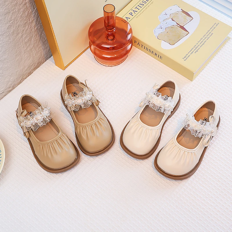 الفتيات الأميرة أداء أحذية الأطفال مطوي الدانتيل الزهور الحلو أحذية موضة أطفال أحذية من الجلد لحفل زفاف 2025 جديد #2