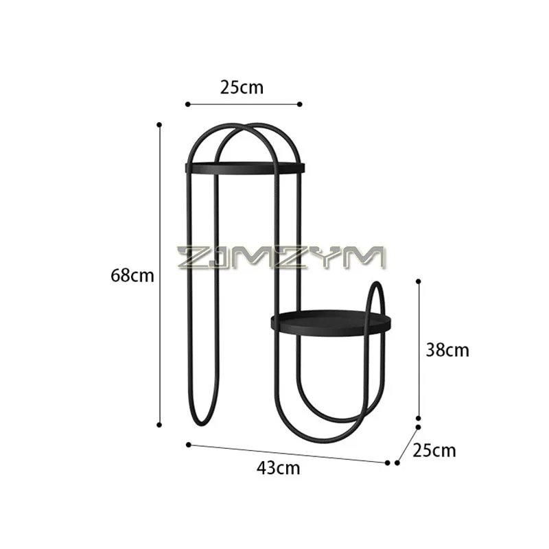 2 계층 북유럽 현대 철 바닥 식물 스탠드 화분 홀더 거실 발코니 블랙 금속 꽃 디스플레이 선반