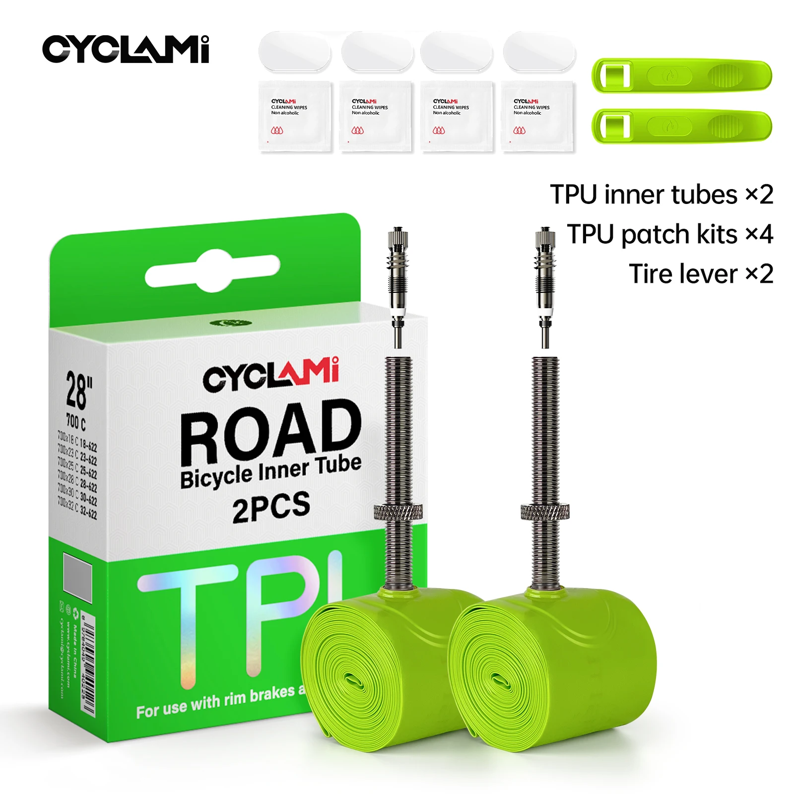 CYCLAMI Ultralichte TPU Fiets Binnenband Metalen ventiel Fiets Binnenband Verwijderbare Frans ventiel Voor Racefiets 700C 700 18 23 25 28 30 32 C