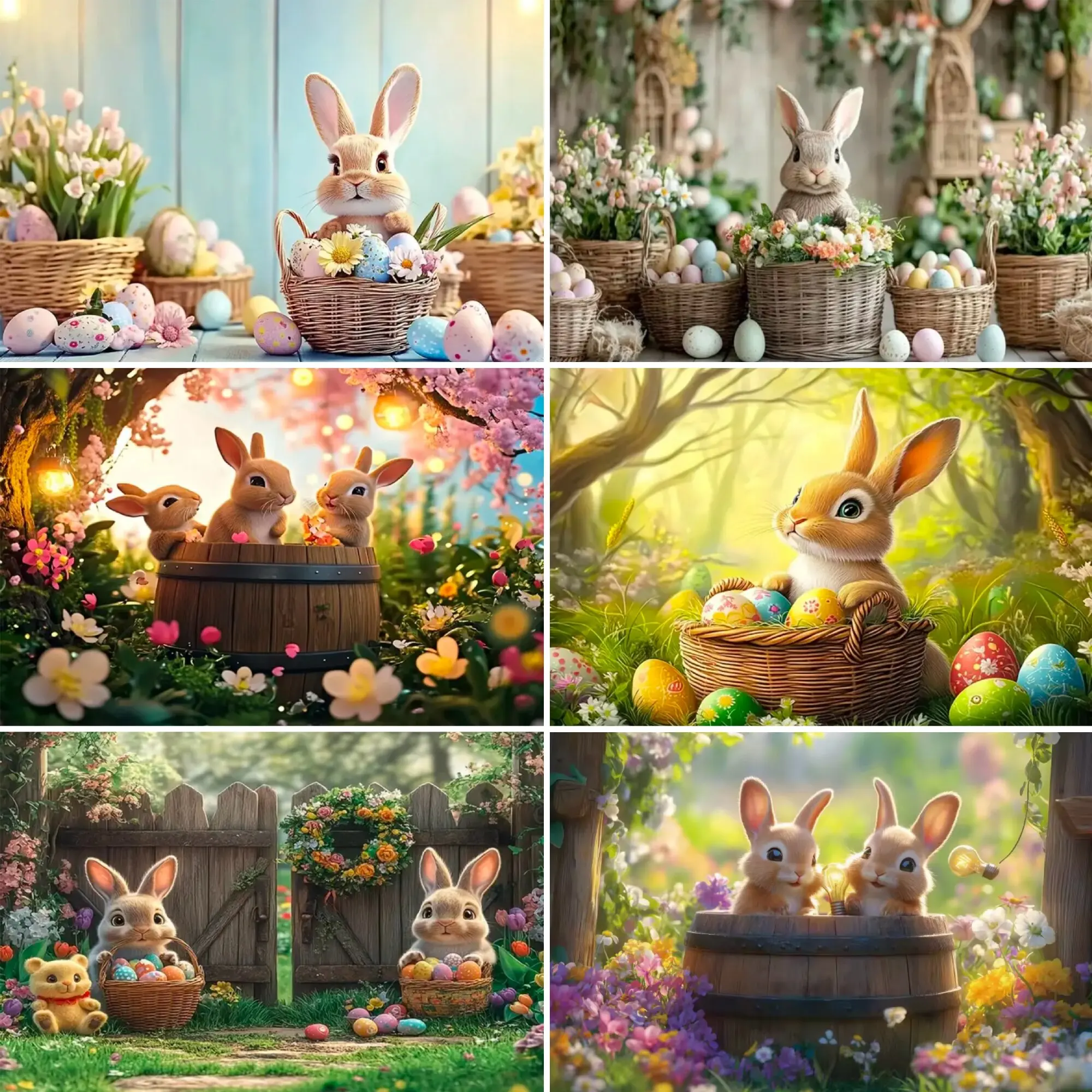 

Spring Easter Happy Theme Background Garden Grassland Butterfly Party Decoration Banner Easter Egg Rabbit Festival Decoration