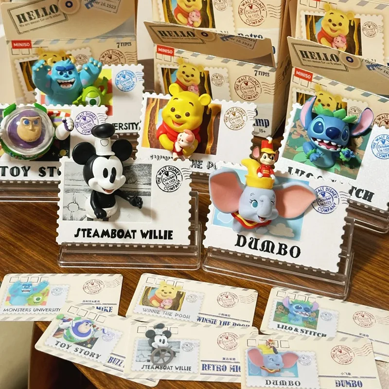 

Miniso юбилей ретро штамп слепая коробка фигурка анимация периферийные устройства настольная подставка коллекция орнамент ПВХ праздничный подарок