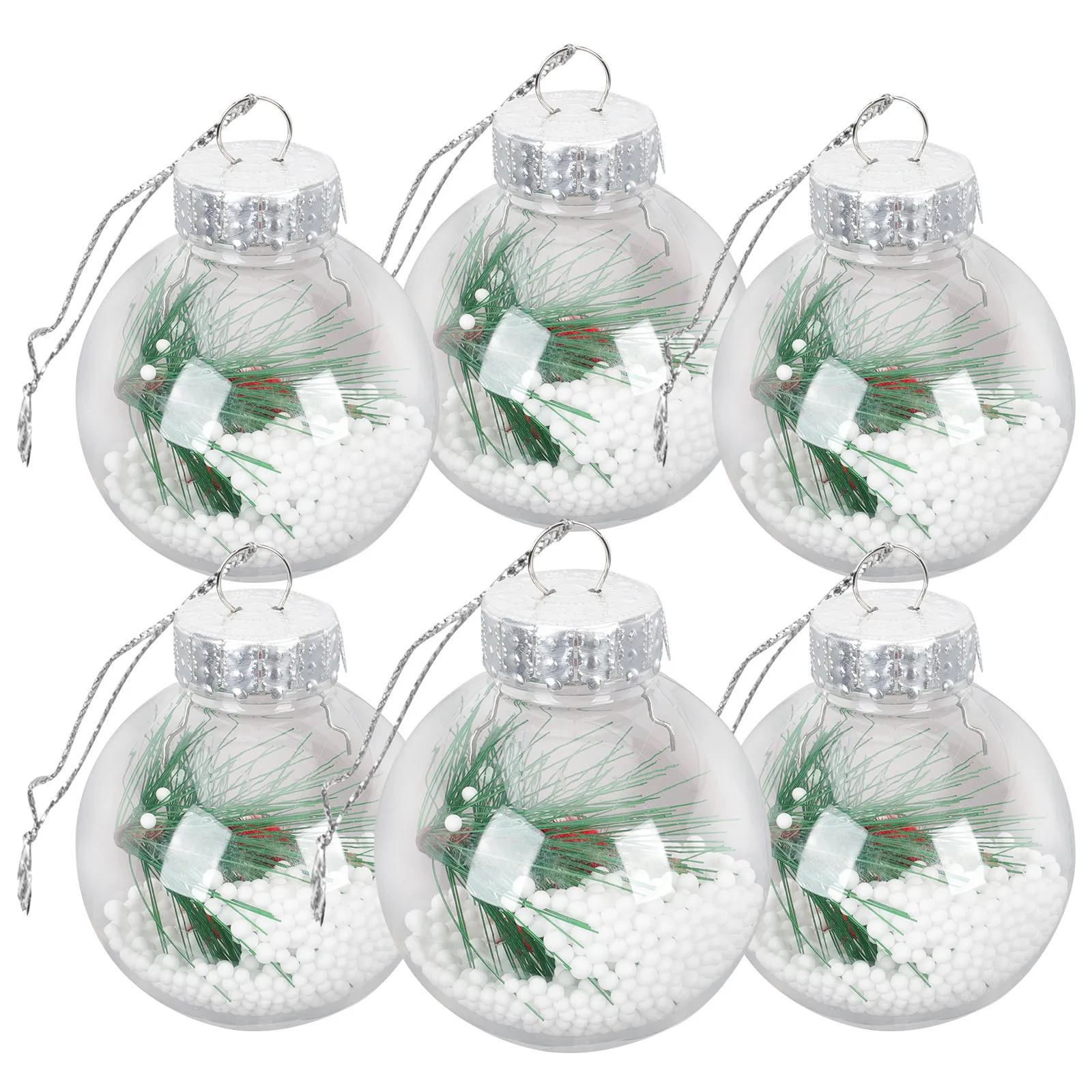 6Pcs Clear Christmas Ball Ornaments Fillable Reusable Plastic Hanging Decor for Tree Door Wall Home Party Garden Wedding