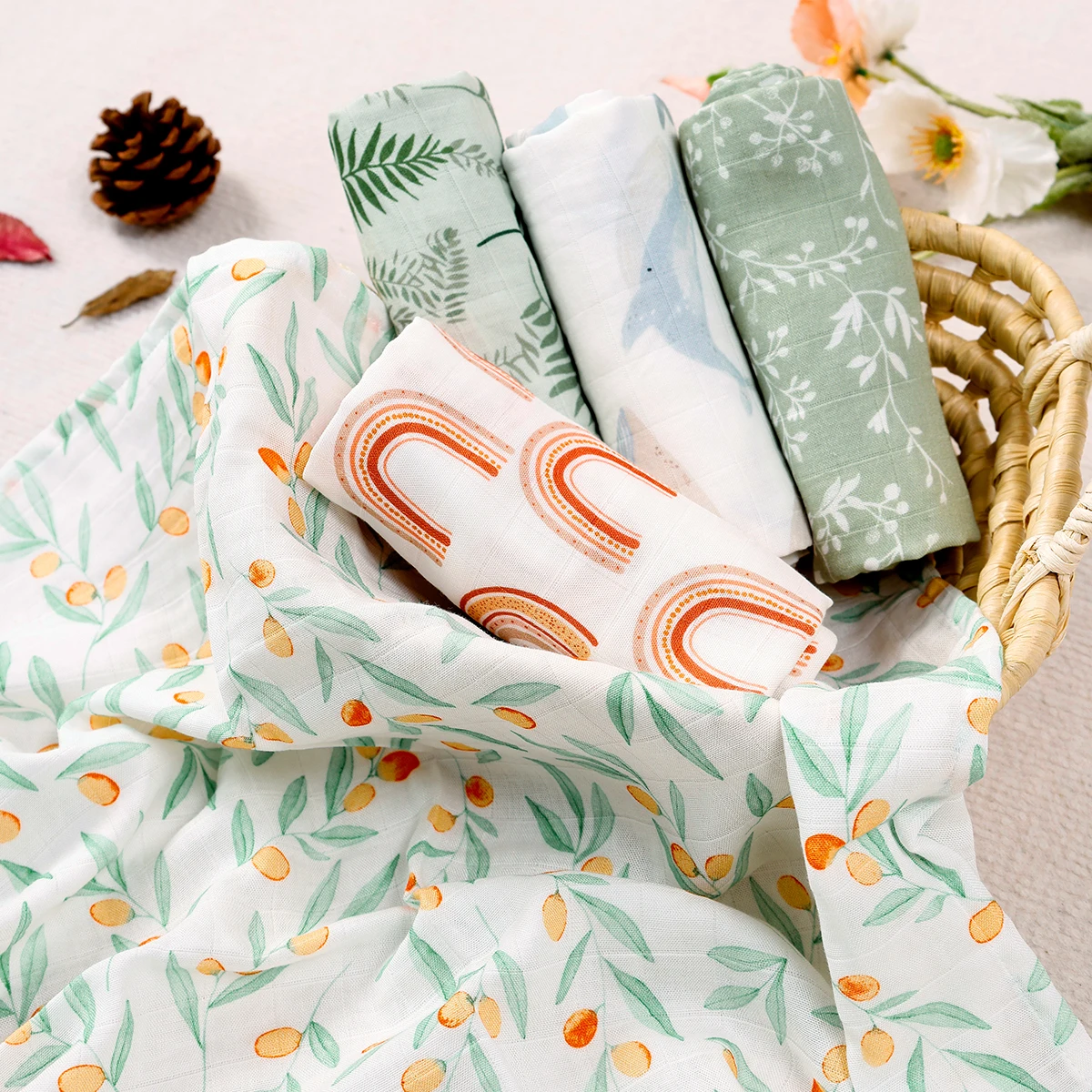 

Elinfant 5PCS Bamboo Cotton Muslin Bibs 60x60cm Soft Baby Drool Bibs Comfortable Baby Scarf Burp Cloth