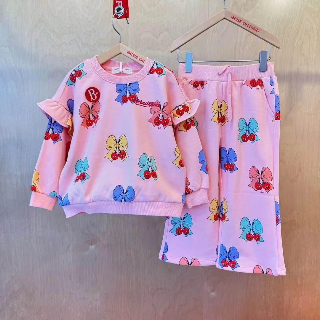 Conjunto de fato de treino superior e inferior infantil, camisolas, calças, tops, roupa, fantasia, meninos coreanos, meninas, bebê, crianças, 2024AW