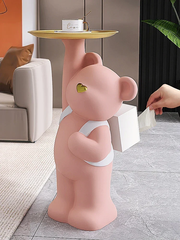 

Room Decor Pink Bear Tray Ornament Animal Figurines Cartoon Bear Sculpture Modern Art Indoor Statue Home Accessories Holiday Gif