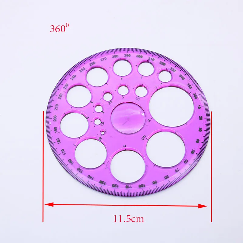 Regla de plantilla redonda para oficina, molde de dibujo en relieve, regla Circular de 360 grados, 1 unidad, nueva herramienta