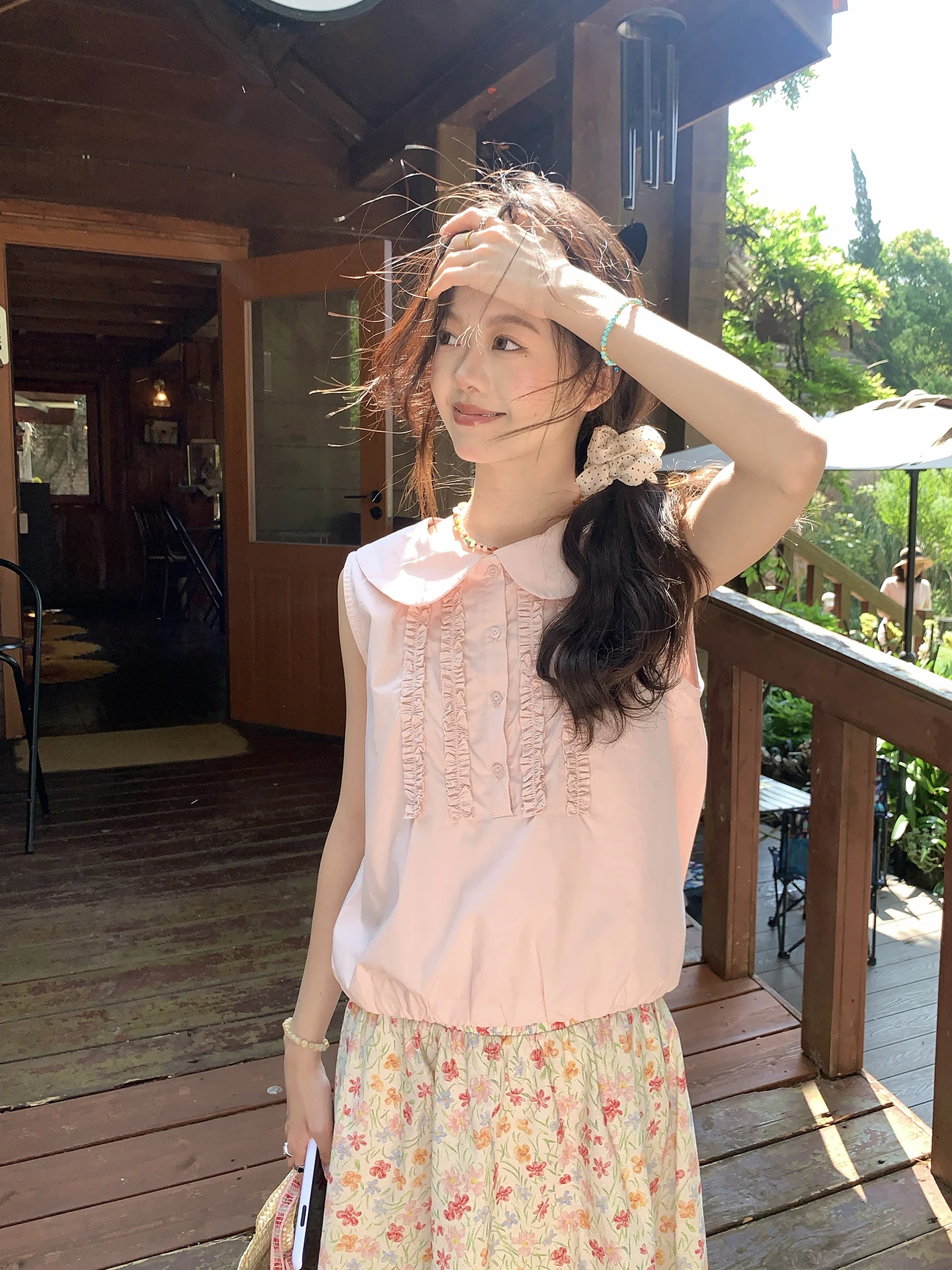 

Женская рубашка Hollyii в корейском стиле, без рукавов, на одной пуговице, с текстурой под дерево, весна-лето, новинка, дышащая