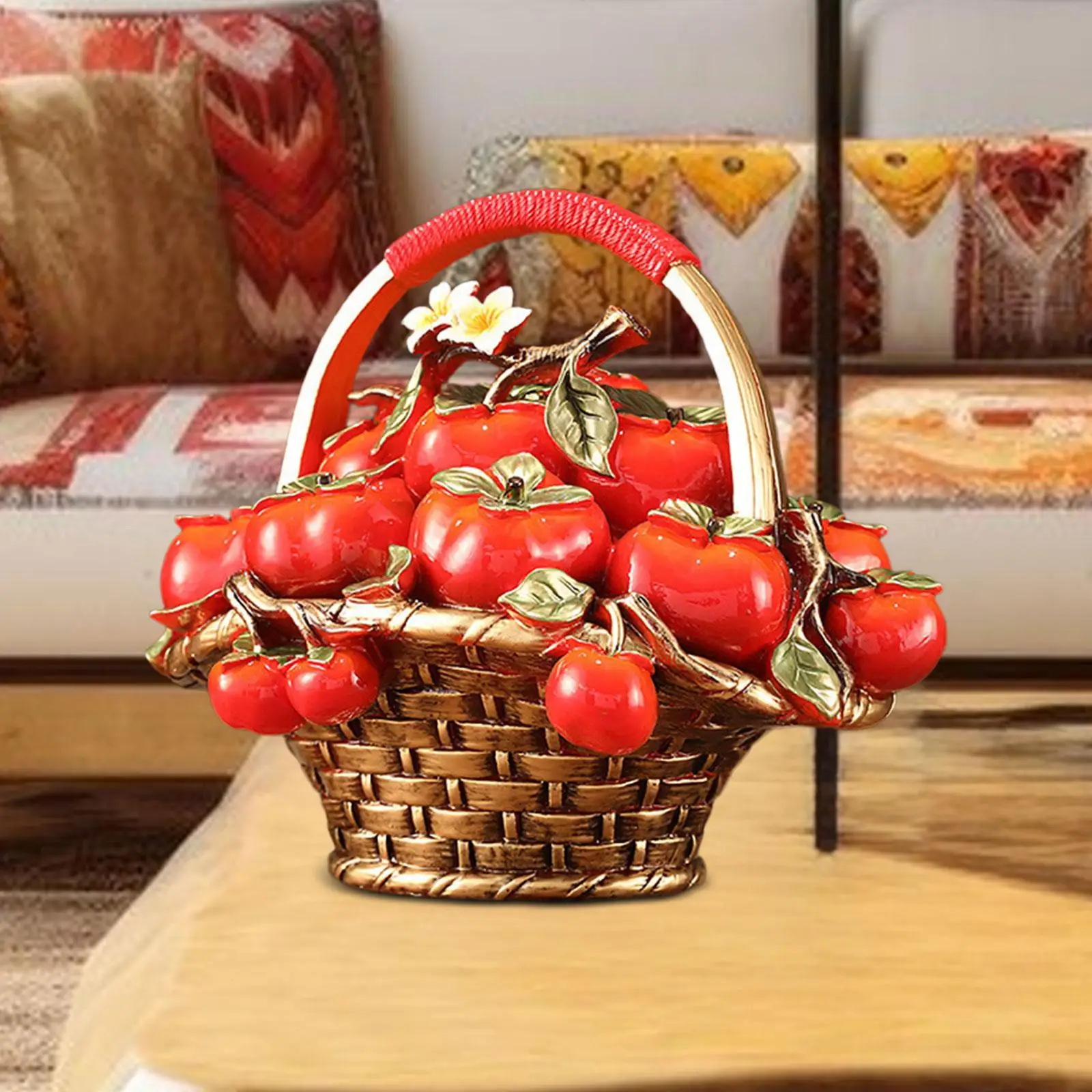 Persimmon Fruit Basket Statue Collection Art Crafts Desktop Ornament Feng Shui Decor for Desk Shelf Cabinet Living Room Entrance