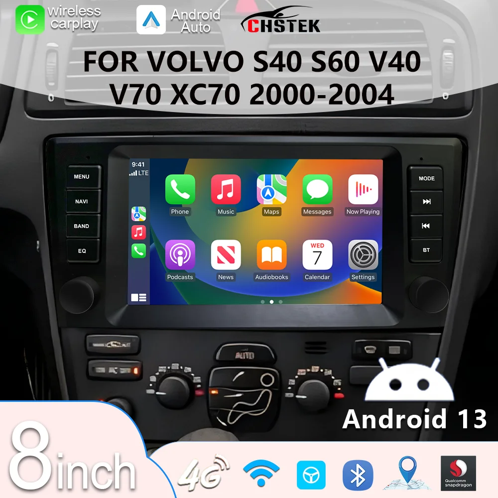 

CHSTEK Wireless CarPlay 4G GPS Bluetooth WiFi for Volvo S60 S40 V40 V70 XC70 XC90 2000-2004 Direct Swap Car Navigation Stereo