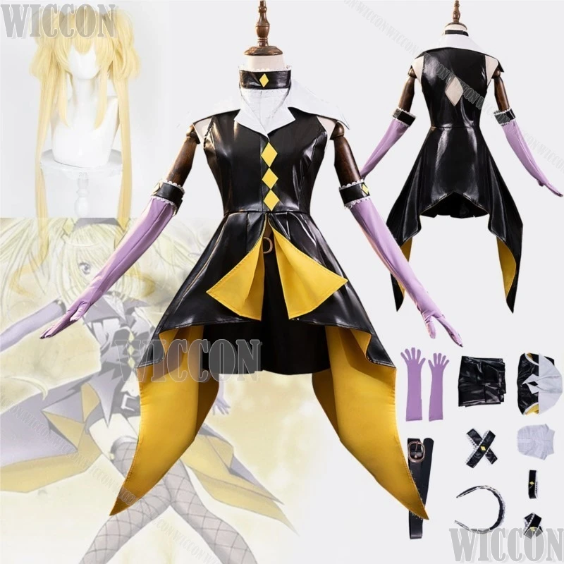 Shugo Chara Cosplay Costume pour femme, Tsukiyomi, Utau Dark Jewel Anime, robe noire sexy, accessoire, perruque dorée, jeu de rôle de fête d'Halloween trempé