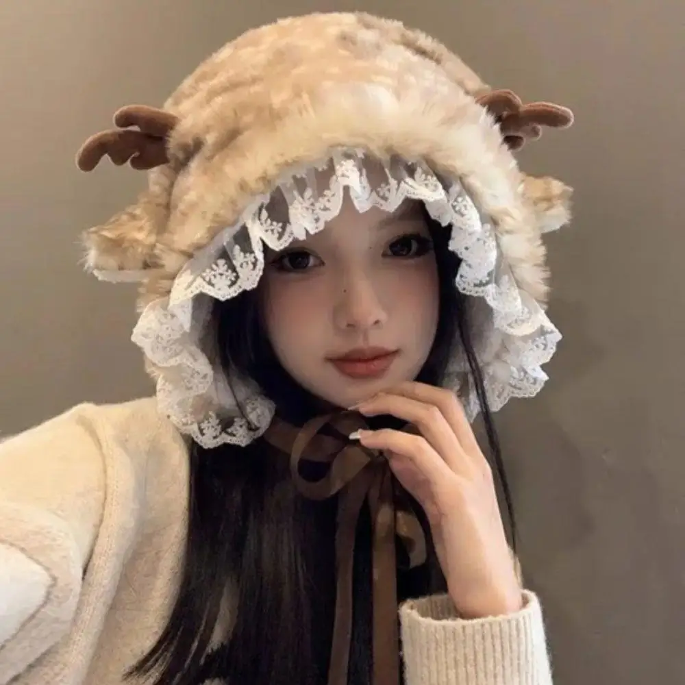 

Зимний плюшевый шарф с изображением лося, теплая защита ушей, рога, шапочки с оленями для косплея, плюшевые рождественские аксессуары из искусственного меха, наушники