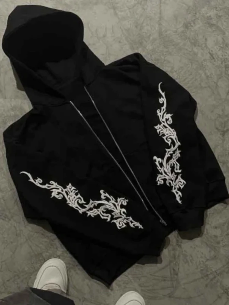 Y2K Zipper Hoodie Rock Brother Harajuku Pattern Printed Casual Zipper Hoodie Sportswear Retro Punk High Street Hip Hop Clothing