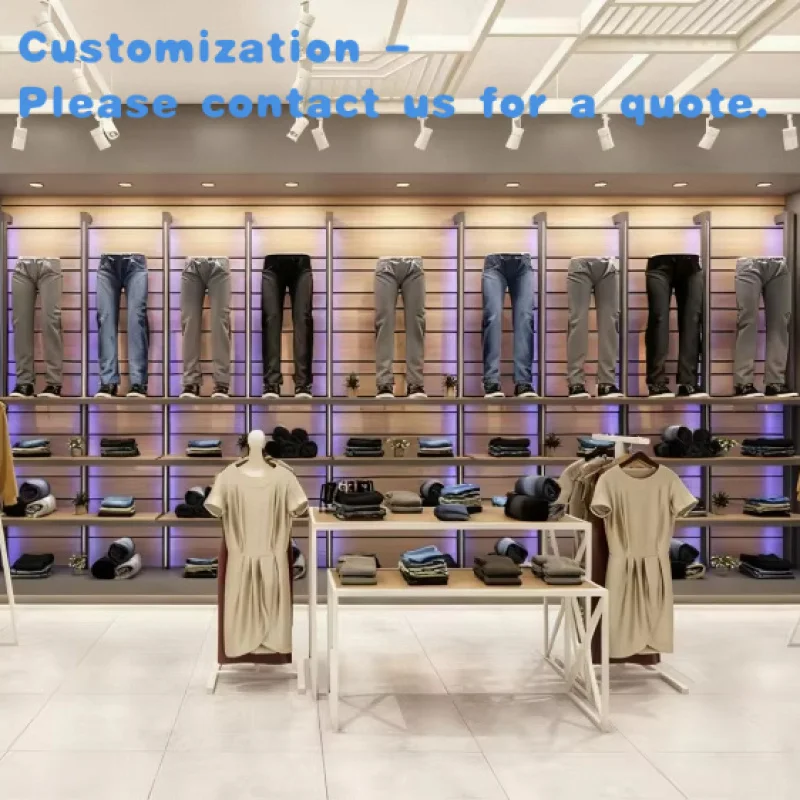 custom.Modern Minimalist Clothing Store Design Custom Foldable Rotating Metal Wall Shelves Stainless Steel Clothing Racks Displa