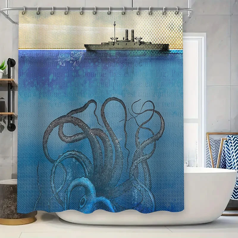 Ocean Tentacle Shower Curtain Gothic Sea Monster Decor Nautical Bathroom Set Vintage Horror Halloween Backdrop